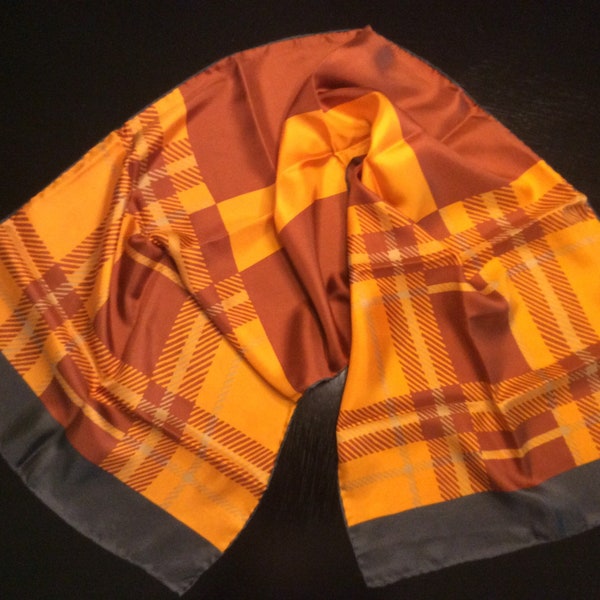 Vintage ECHO long silk scarf in orange, terra cotta and brown with hand rolled hem made in Japan like new