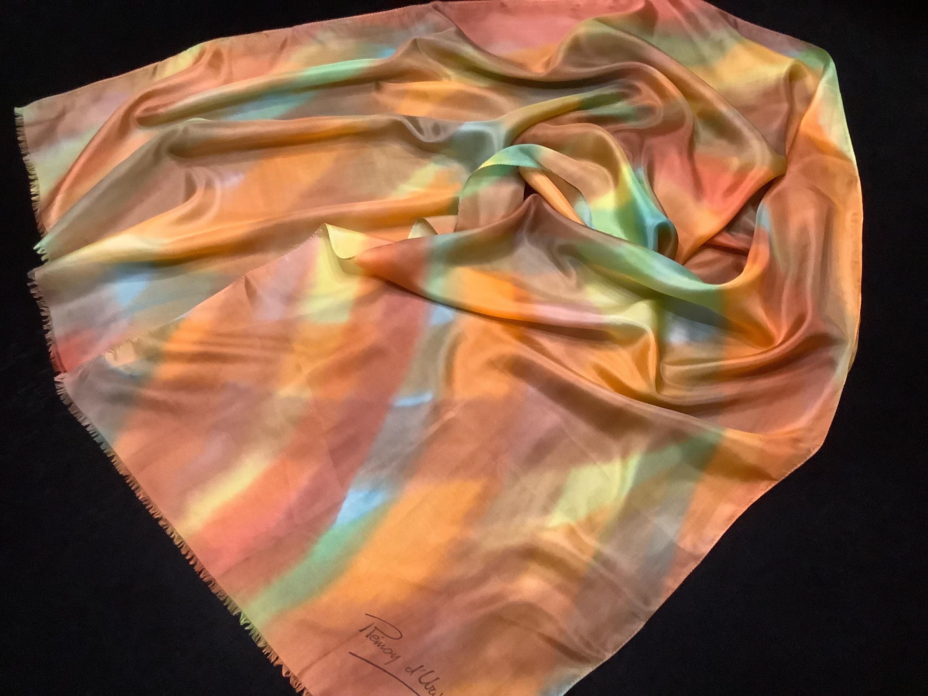 Foulard Carré En Soie Remoy D'Urville - Motif Poissons Mer Océan - Bleu - Vintage
