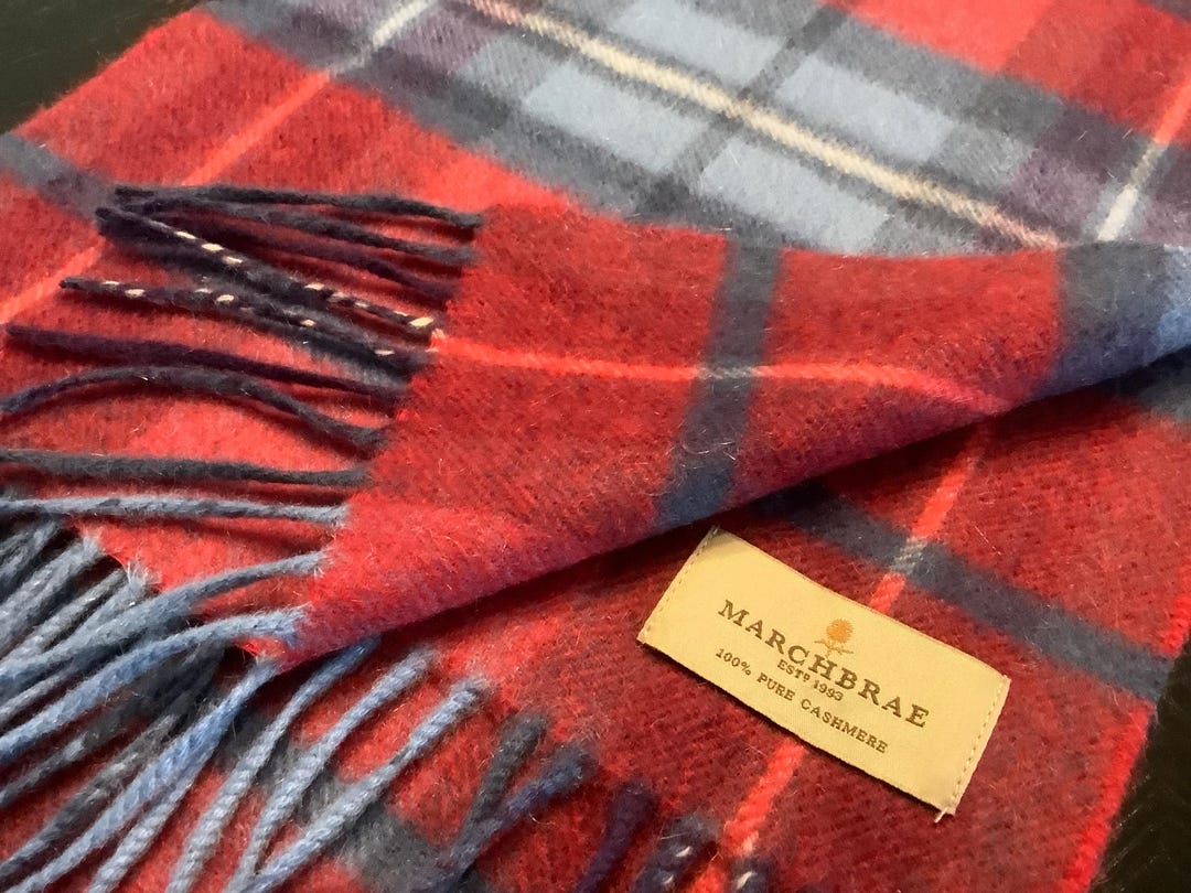 March Bae Vintage MARCHBRAE Plaid Blue Red Long Cashmere Scarf Like New - Etsy
