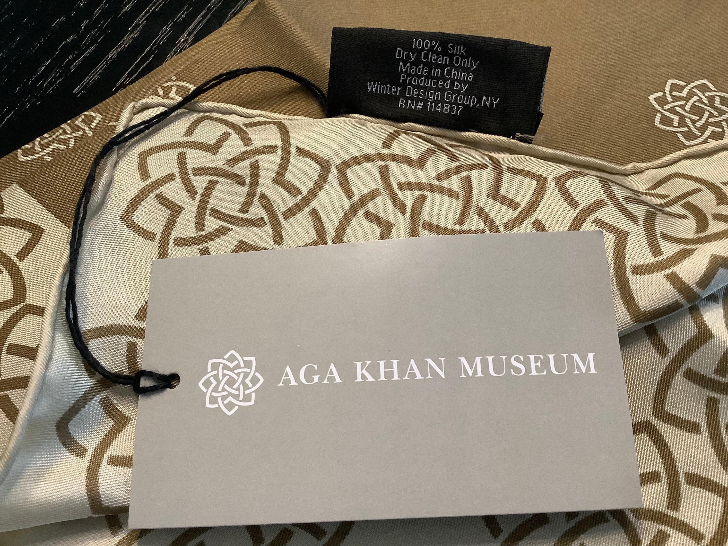 Aga Khan Museum Monogram Silk Scarf - Beige/Gold - Aga Khan Museum