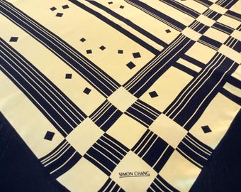 Vintage SIMON CHANG Quadrat Gelb und Schwarz Geometrische Print Schal