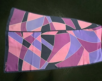 Bufanda larga y ligera vintage de Jones New York con estampado geométrico abstracto en rosa violeta