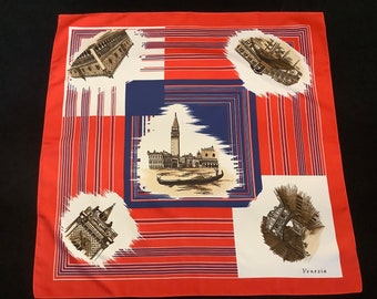 Vintage Venice Souvenir Collectible Scarf - Venice Architectural Sites Scarf - Venezia Souvenir Scarf