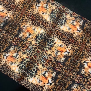 Vintage JIM THOMPSON Long Fringed Ends Scarf with Animal Print in Yellow Brown Black