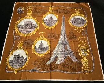 Vintage PARIS Souvenir Scarf Eiffel Tower & Scene of Paris Made in Japan