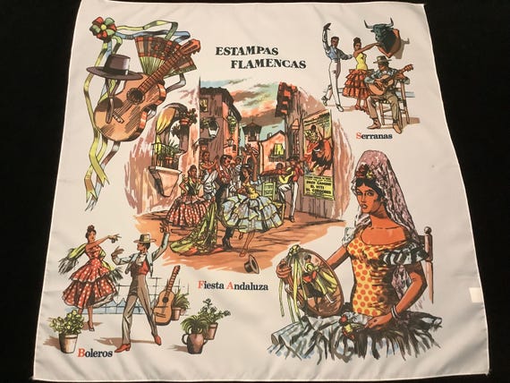 Vintage ESTAMPAS FLAMENCO Spanish Souvenir Scarf