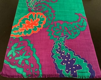 Vintage LIZ CLAIBORNE Langer heller abstrakter lila grüner Schal Haarschleife