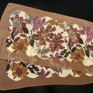 Vintage ANNE KLEIN Long Brown Floral Sheer Scarf