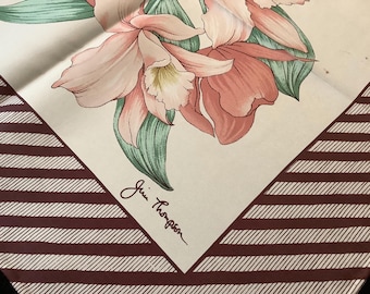 Vintage JIM THOMPSON 100% Silk Floral Square Scarf Made in Thailand