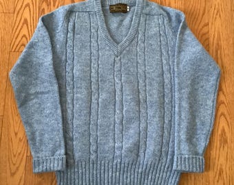 Suéter de punto de lana azul vintage THE BAY de pura lana Shetland, talla S