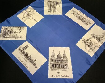 Sciarpa souvenir vintage da collezione di San Michele a Londra, con motivi architettonici e paesaggistici, realizzata in Italia.