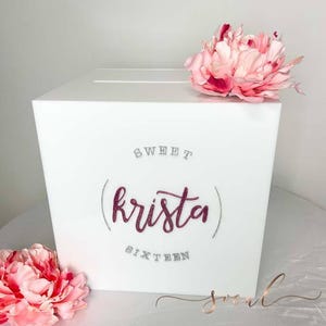 Acrylic Card Box - Sweet 16 / Wedding / Quince / Mitzvah - free shipping