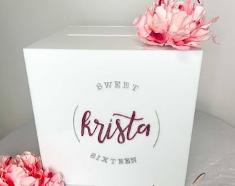 Acrylic Card Box - Sweet 16 / Wedding / Quince / Mitzvah - free shipping