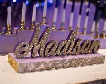 USA Made! Sale & Free Ship Sweet 16 Script Name Centerpiece Quince Candle Centerpiece, Baby Shower, Candy Table, Mitzvah Ceremony, Name Sign