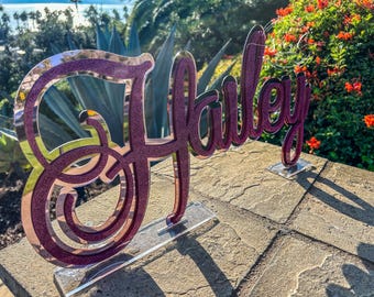 USA Made! Sale & Free Ship 2 Layer Acrylic Sweet 16, Quince or Mitzvah Script freestanding Name Sign