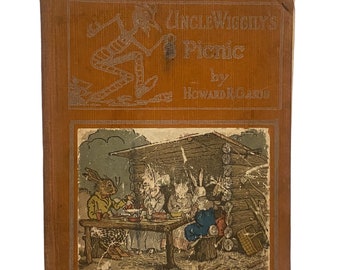 Antico libro per bambini, Il picnic dello zio Wiggily, Howard R Garis, Lang Campbell, Charles E. Graham & Co., New York, Prodotto negli Stati Uniti (anni '20)