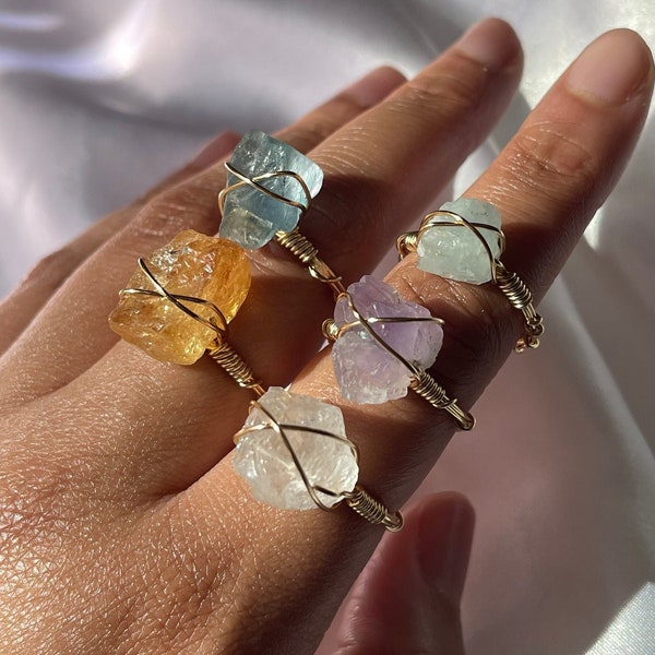 Raw Crystal Rings, Genuine Crystals, Raw Crystals, Wire Wrapped Rings, Gemstone Rings