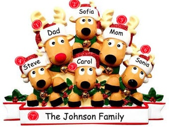 Personalized Reindeer Family Christmas Ornament -   The Family, Ornament Décor with Custom Name - Family of 6