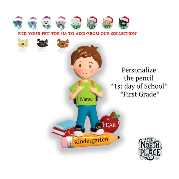 Personalized Little Boy First Day of School Merry Christmas Ornament Decoration, Custom Child Christmas with Name, Christmas Gift