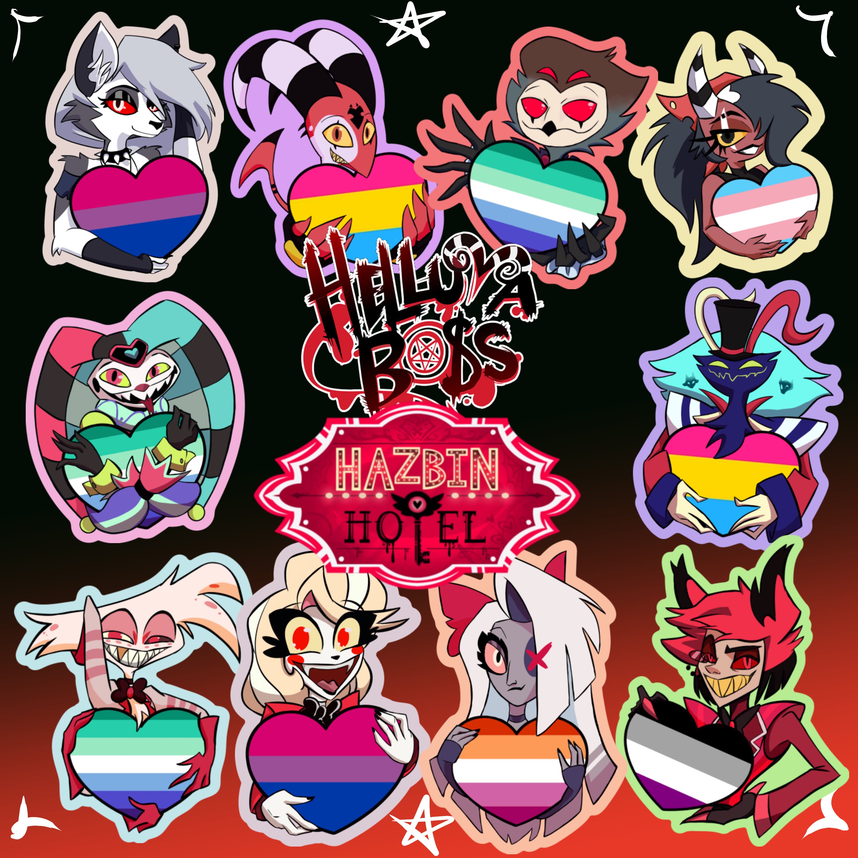 ヘルヴァボス プライド 2025 ステッカーシート Helluva Pride Sticker Sheet Set 1 – Shark Robot