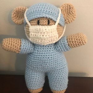 Frontline Hero Bear, Gift for Healthcare Worker, Crocheted Nurse Bear