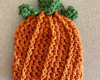 Pumpkin crocheted beanie hat, baby pumpkin hat, toddler pumpkin hat, ear warmer, crocheted beanie hat