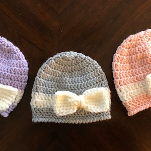 Baby Girl Bow Hat, Crocheted Bow Hat, Girl Beanie Hat