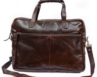 Wall Street Leather Briefcase Bag, Office Bag, Messenger, Laptop Bag, Coarse Distressed Buffalo Leather