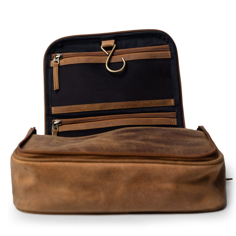 Lincoln Genuine Buffalo Pull-up Leather Hanging Toiletry Bag, Dopp Kit, Shaving Kit, Cosmetics Bag, Travel Case image 8