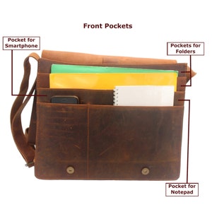 Chelsea Leather Crossbody Messenger Bag, Office Bag, Briefcase Bag, Laptop Bag, Buffalo Pull-Up Leather, Crazy Horse image 8