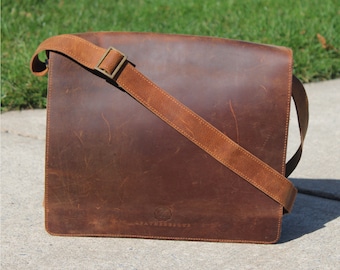 Chelsea Leather Crossbody Messenger Bag, Office Bag, Briefcase Bag, Laptop Bag, Buffalo Pull-Up Leather, Crazy Horse