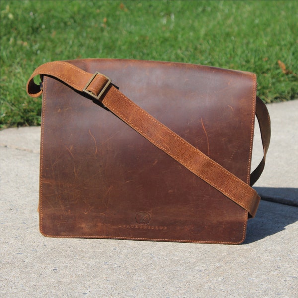 Chelsea Leather Crossbody Messenger Bag, Office Bag, Briefcase Bag, Laptop Bag, Buffalo Pull-Up Leather, Crazy Horse