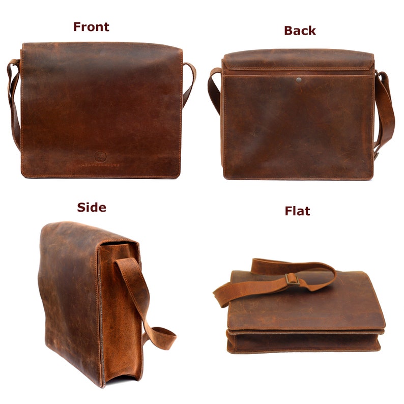 Chelsea Leather Crossbody Messenger Bag, Office Bag, Briefcase Bag, Laptop Bag, Buffalo Pull-Up Leather, Crazy Horse image 7