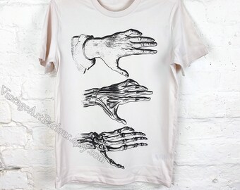 Hand Anatomy 1868 T-Shirt, Adult Unisex Organic Cotton, Vintage Anatomy Art Clothing