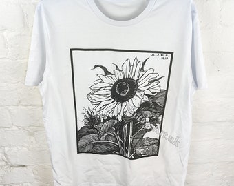 Sunflower 1919 T-Shirt, Adult Unisex Organic Cotton, Vintage Floral Art Clothing