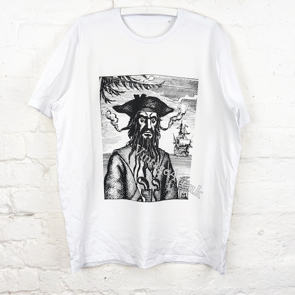 Edward Teach (Blackbeard) 1800s T-Shirt, Adult Unisex Organic Cotton, Vintage Pirate Art Clothing