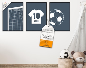 Set de carteles de fútbol personalizados I imágenes de portería de camiseta habitación infantil I decoración de pared para niños y niñas I set de 3x carteles DIN A4 (21x30)