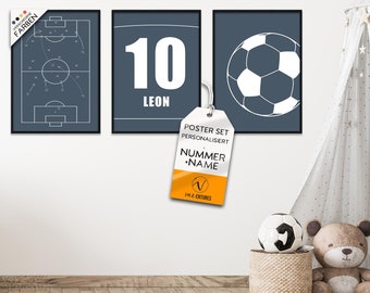 Set de pósters de fútbol personalizados I imágenes del campo de la camiseta habitación infantil I decoración de pared para niños y niñas I set de 3x carteles DIN A4 (21x30)