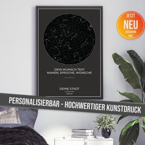 Sternenhimmel, Sternenkarte - Personalisierbar | Geschenk für Hochzeit, Jahrestag, Geburtstag mit Datum, Stadt und Wunschtext | Poster Grau