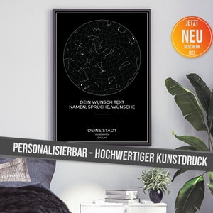 Sternenhimmel, Sternenkarte - Personalisierbar | Geschenk für Hochzeit, Jahrestag, Geburtstag mit Datum, Stadt und Wunschtext | Poster Black