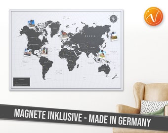World map magnetic poster "White" VACENTURES Original size XL and XXL including magnets