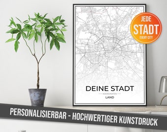 City Map Personalizable - Poster with high-resolution print - Art print &quot;Made in Germany&quot; on quality paper - Gift idea City Map