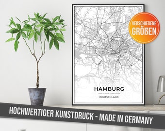 City map Hamburg poster with high-resolution print - art print "Made in Germany" on quality paper - gift idea art, city map