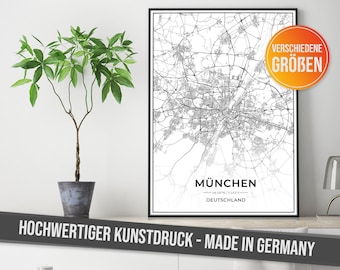 City map Munich poster with high-resolution print - art print "Made in Germany" on quality paper - gift idea art, city map