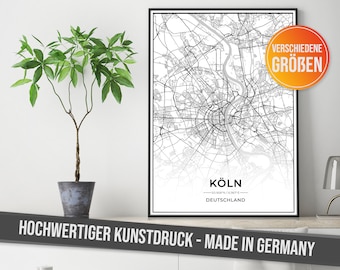 City map Cologne poster with high-resolution print - art print &quot;Made in Germany&quot; on quality paper - gift idea art, city map