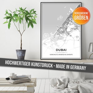 Stadt Karte Dubai Poster mit hochauflösendem Druck - Kunstdruck "Made in Germany" auf Qualitäts-Papier - Geschenkidee Kunst, City Map