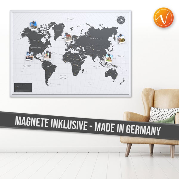 Weltkarte magnetisches Poster "White" VACENTURES Original Größe XL und XXL inklusive Magnete