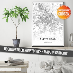 Stadt Karte Amsterdam Poster mit hochauflösendem Druck - Kunstdruck "Made in Germany" auf Qualitäts-Papier - Geschenkidee Kunst, City Map