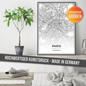 Stadt Karte Paris Poster mit hochauflösendem Druck - Kunstdruck "Made in Germany" auf Qualitäts-Papier - Geschenkidee Kunst, City Map