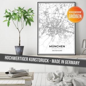 Stadt Karte München Poster mit hochauflösendem Druck - Kunstdruck "Made in Germany" auf Qualitäts-Papier - Geschenkidee Kunst, City Map